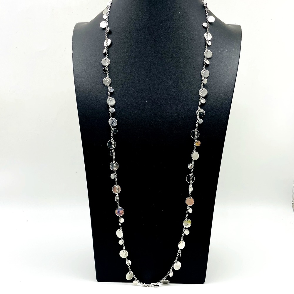 LIA SOPHIA Mirrored Disc Necklace Silver Tone Boho Festival Party Hippie